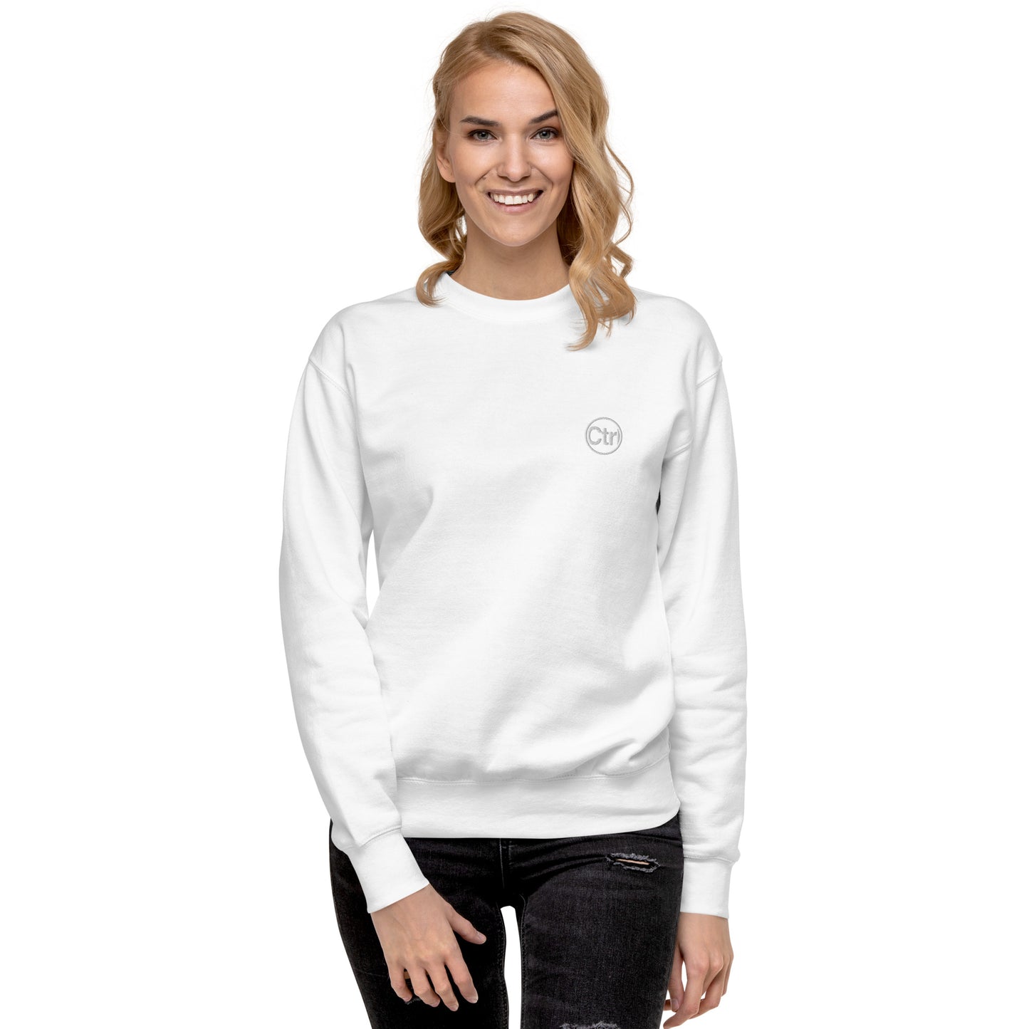 White unisex Ctrl Padel clean sweatshirt shown from the front