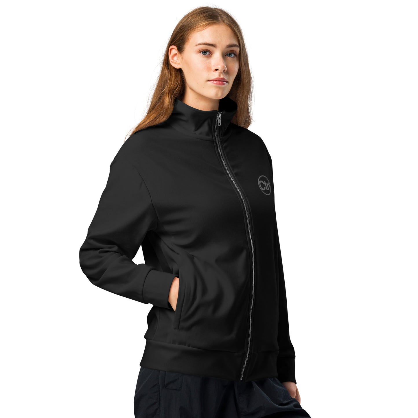 Black unisex Ctrl Padel elite track jacket shown from the front right
