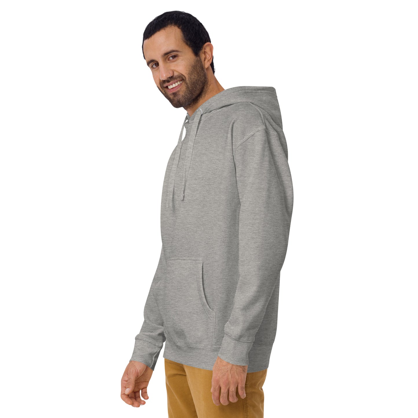 Grey unisex Ctrl Padel clean hoodie on male model, side view