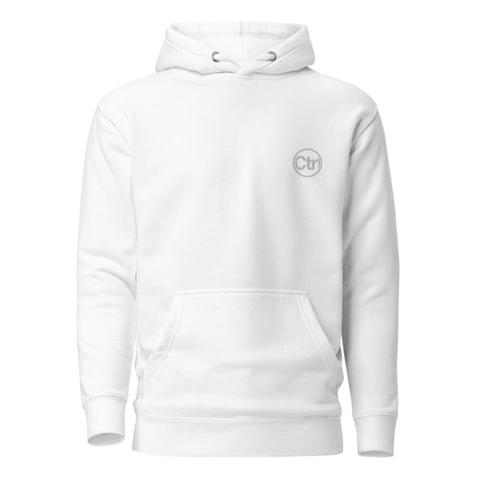 White unisex Ctrl Padel clean hoodie shown from the front