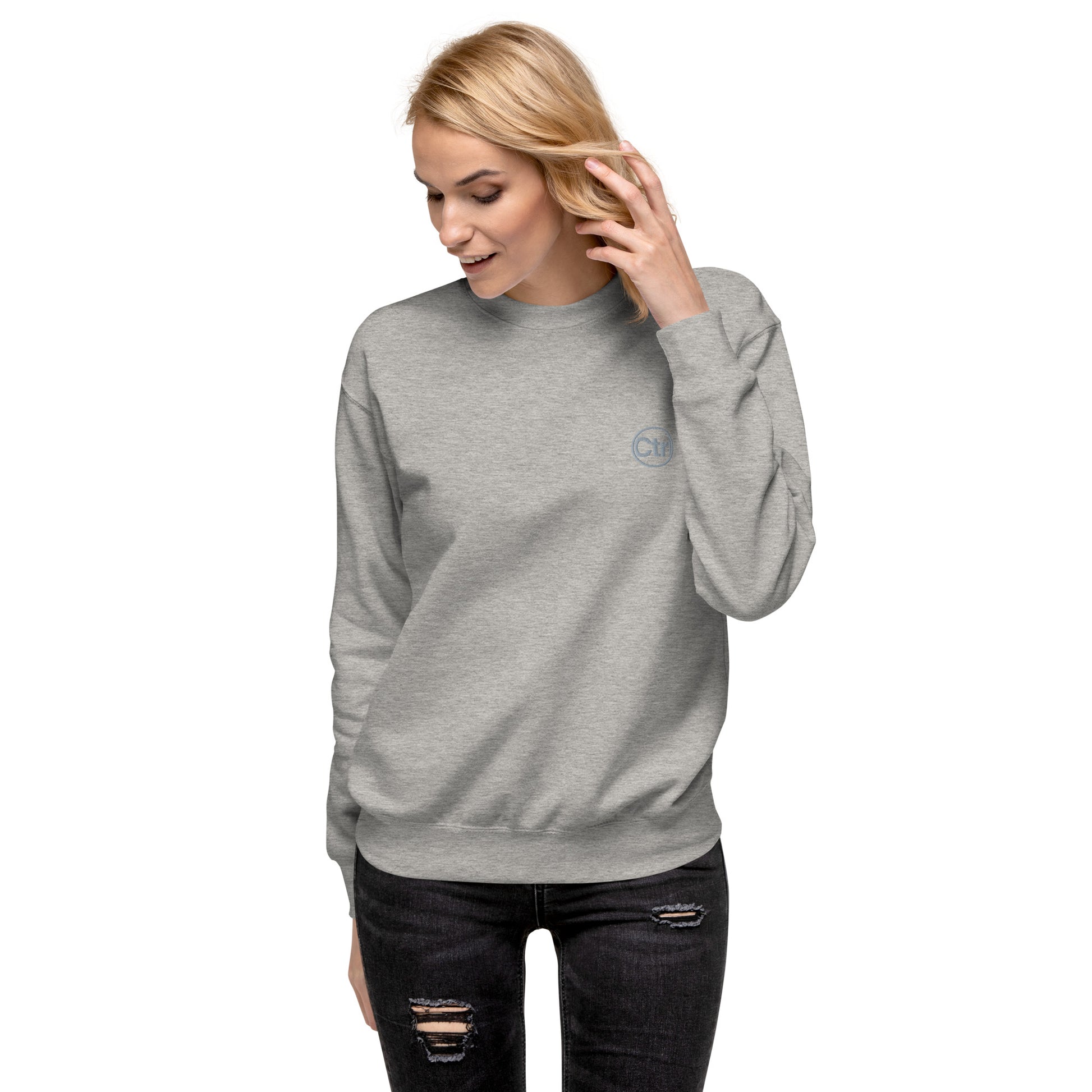Grey unisex Ctrl Padel clean sweatshirt shown from the front