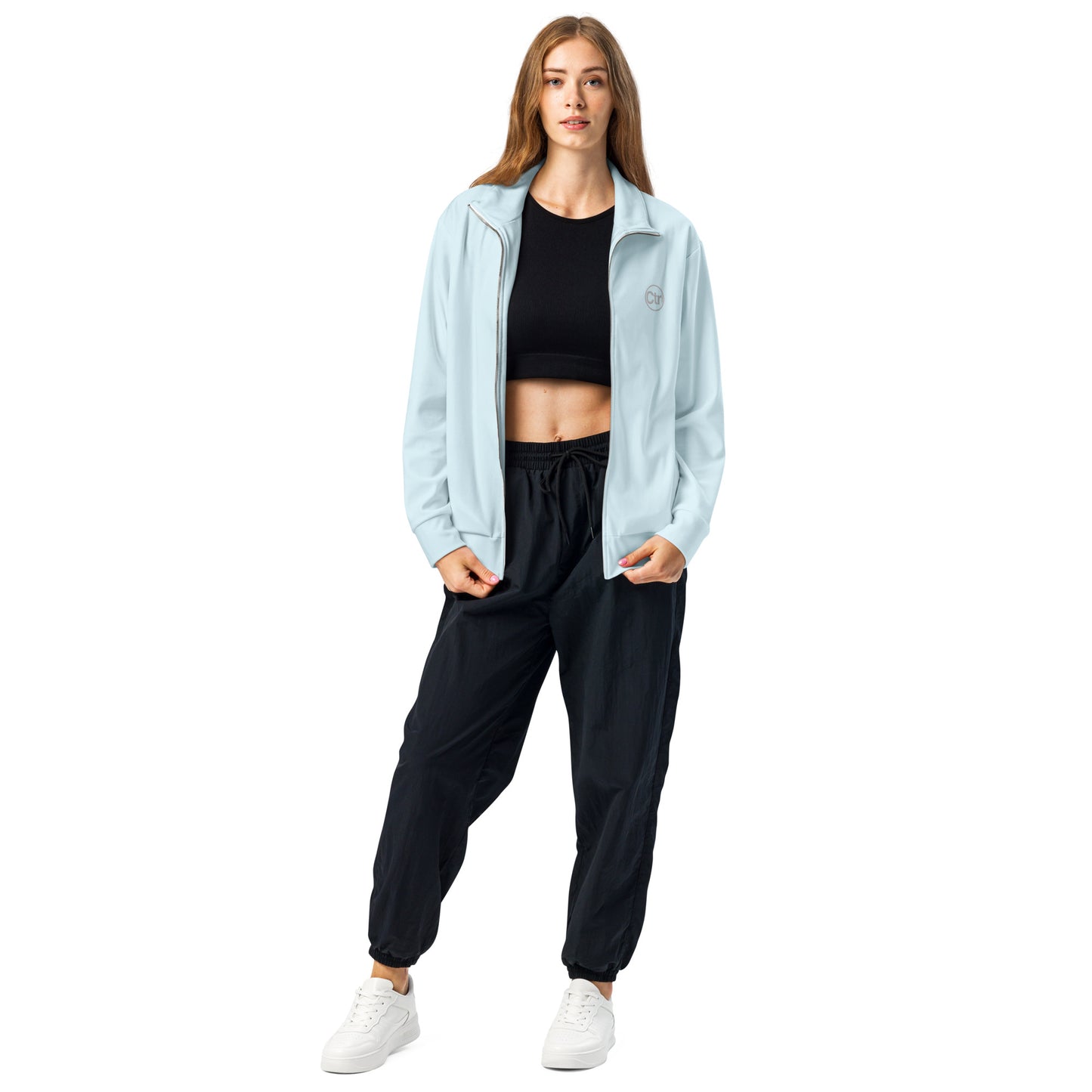 Aqua blue unisex Ctrl Padel elite track jacket shown from the front