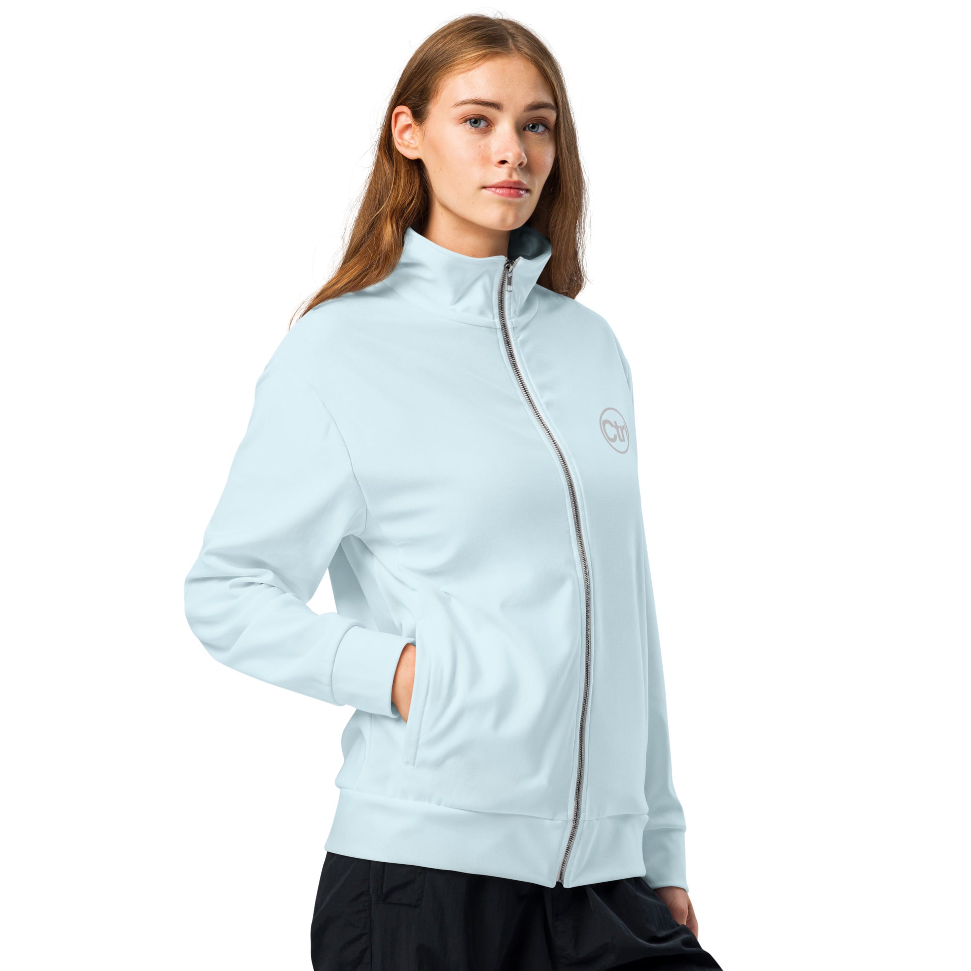 Aqua blue unisex Ctrl Padel elite track jacket shown from the front right