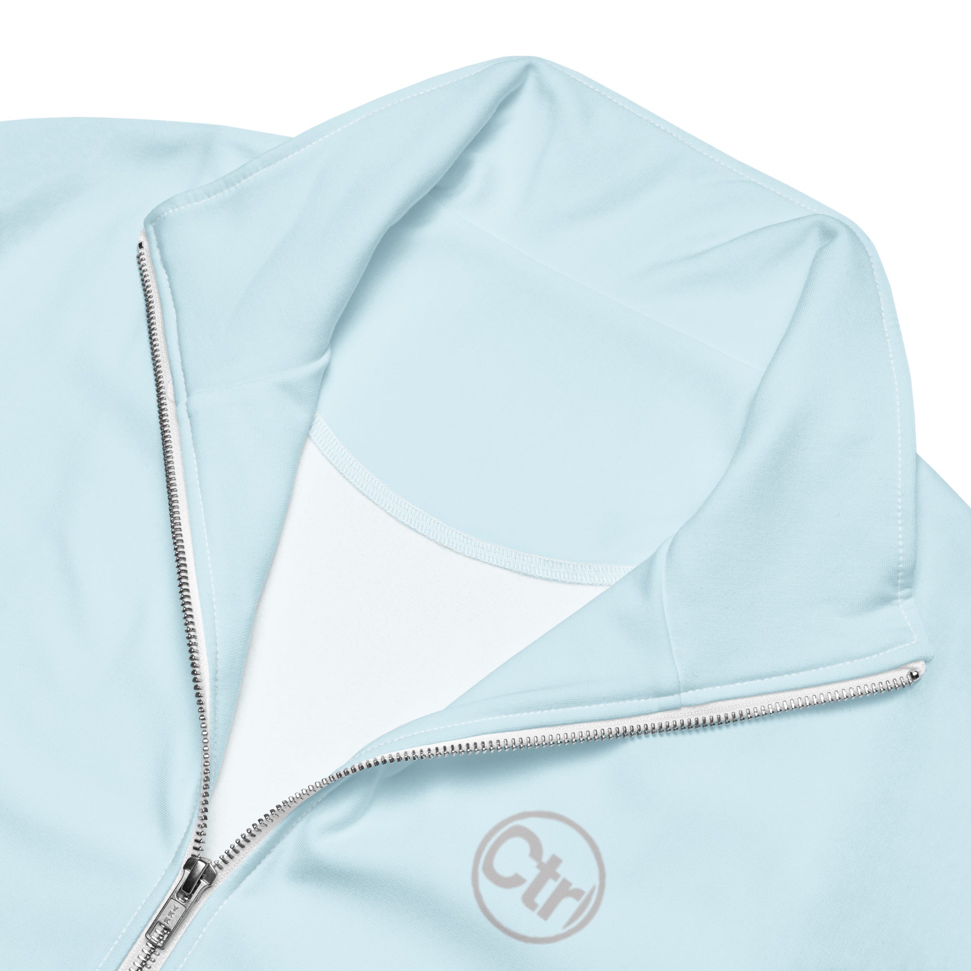 Aqua blue unisex Ctrl Padel elite track jacket showing zipper and logo details