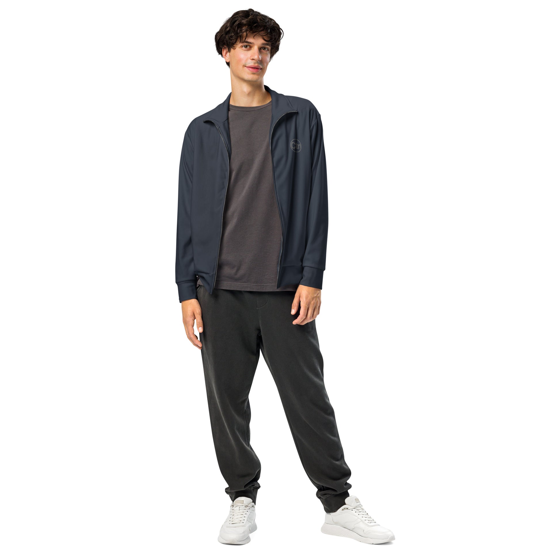 Navy blue unisex Ctrl Padel elite track jacket shown from the front