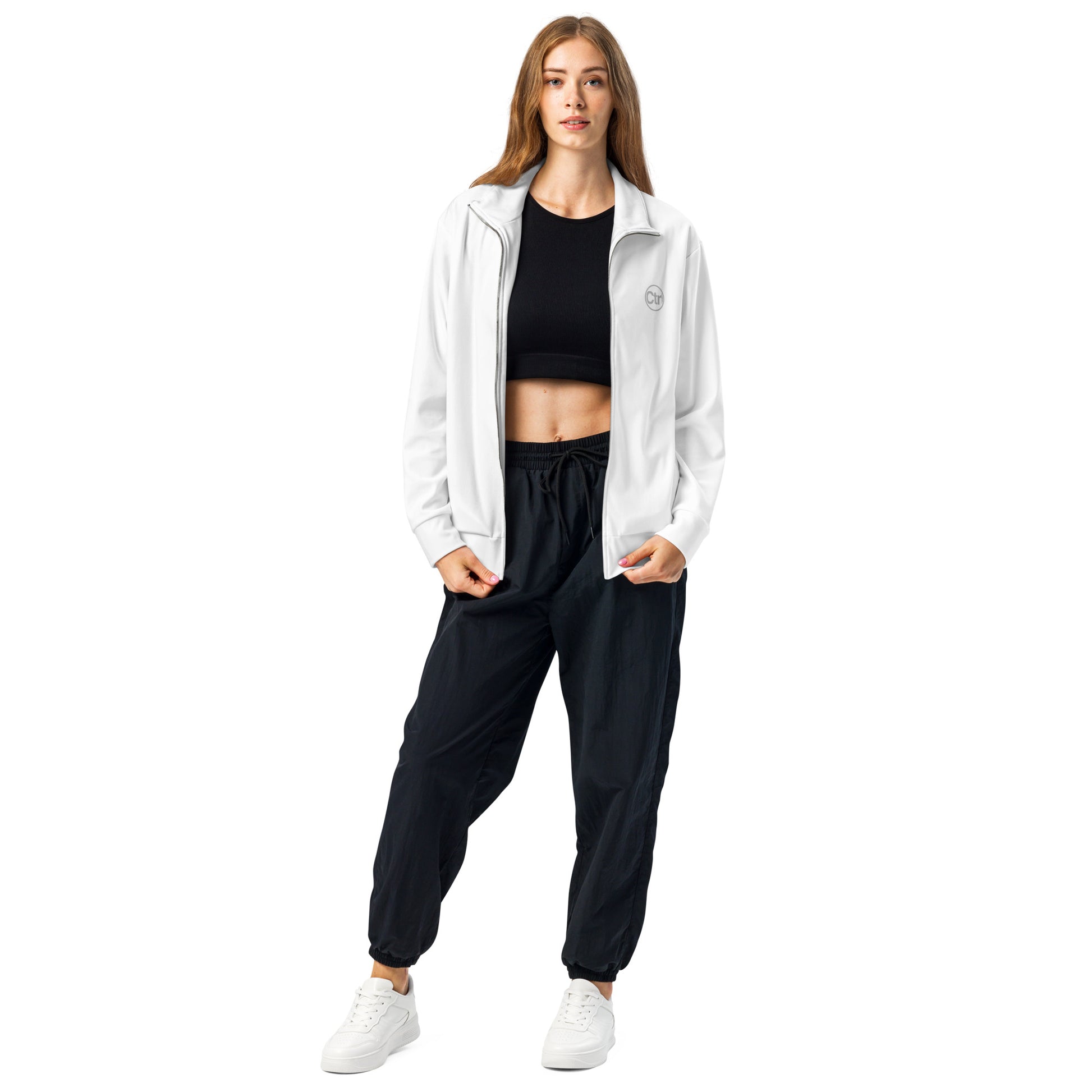 White unisex Ctrl Padel elite track jacket shown from the front