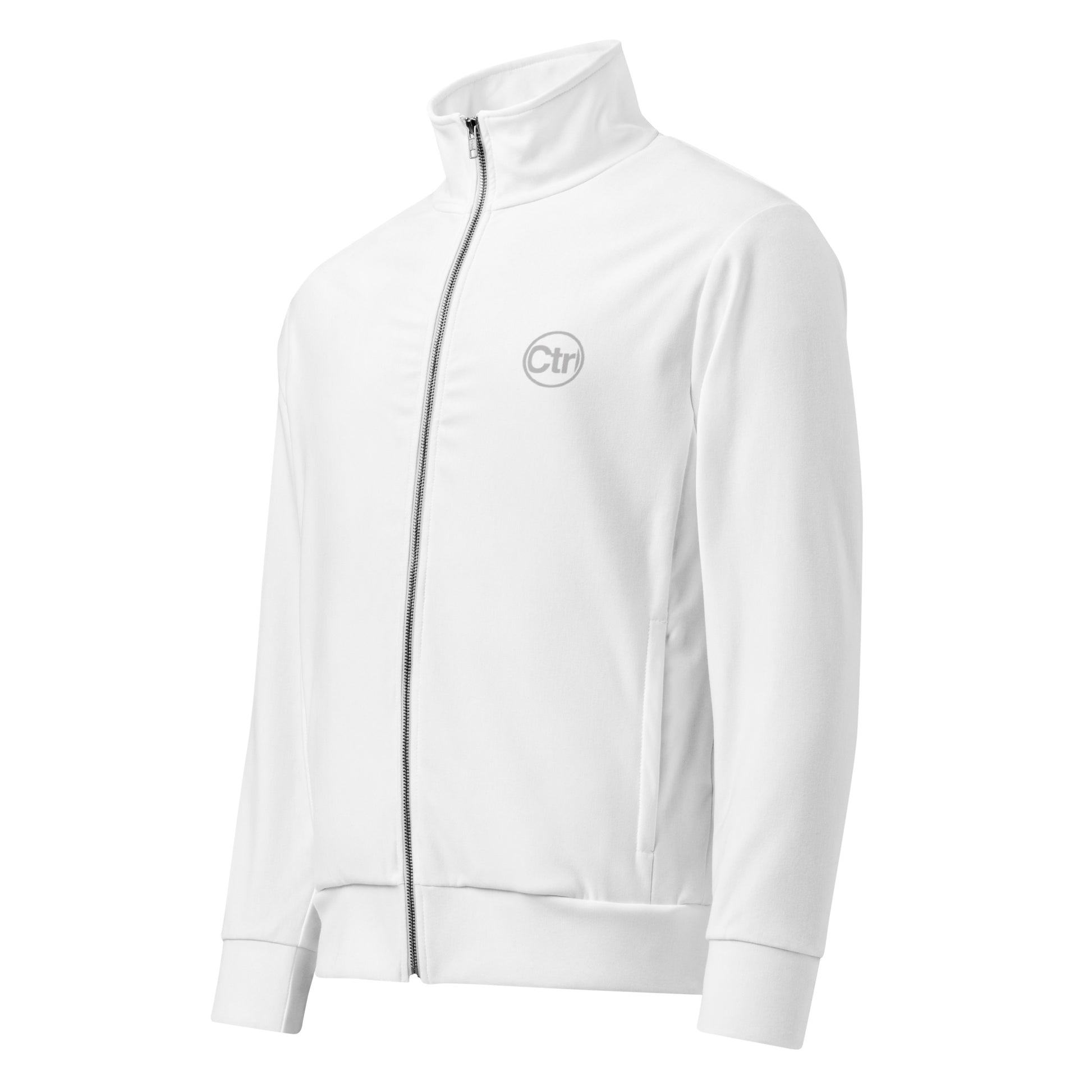White unisex Ctrl Padel elite track jacket shown from the front