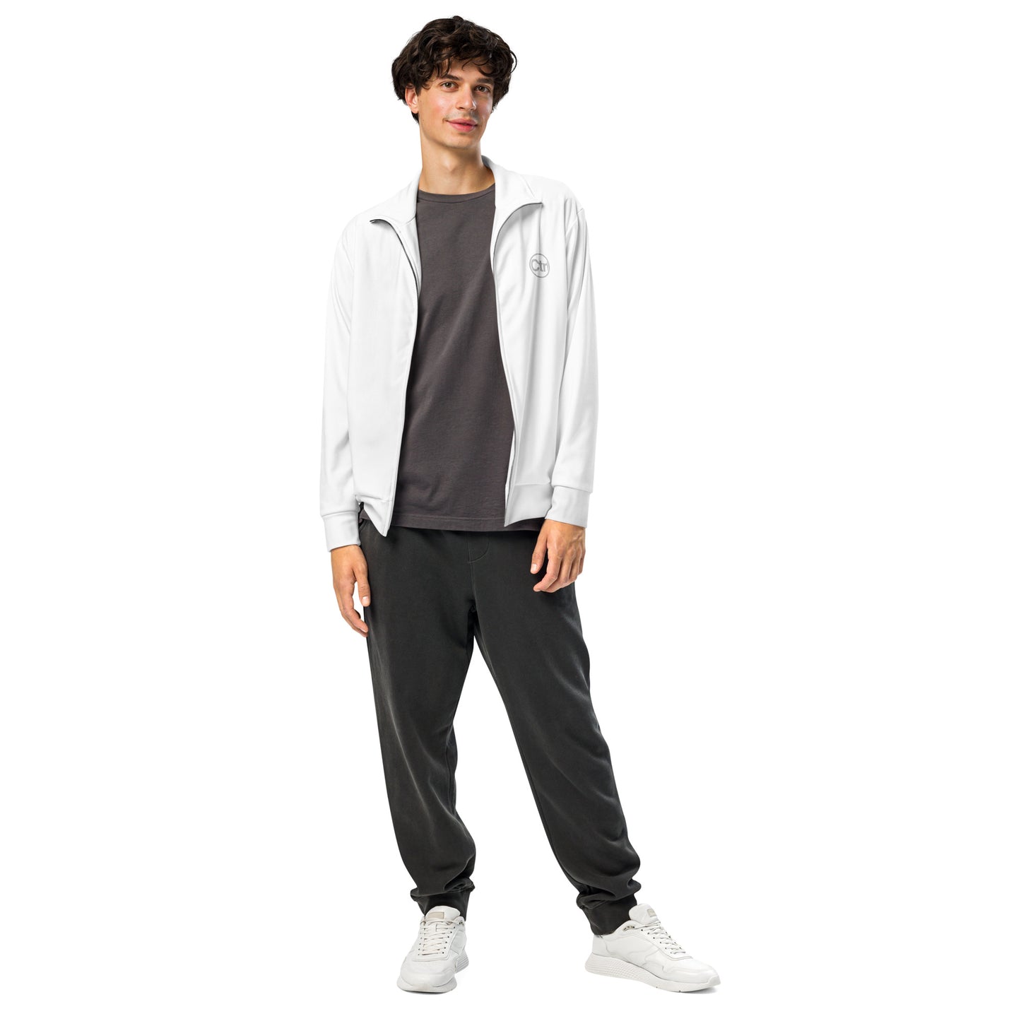 White unisex Ctrl Padel elite track jacket shown from the front