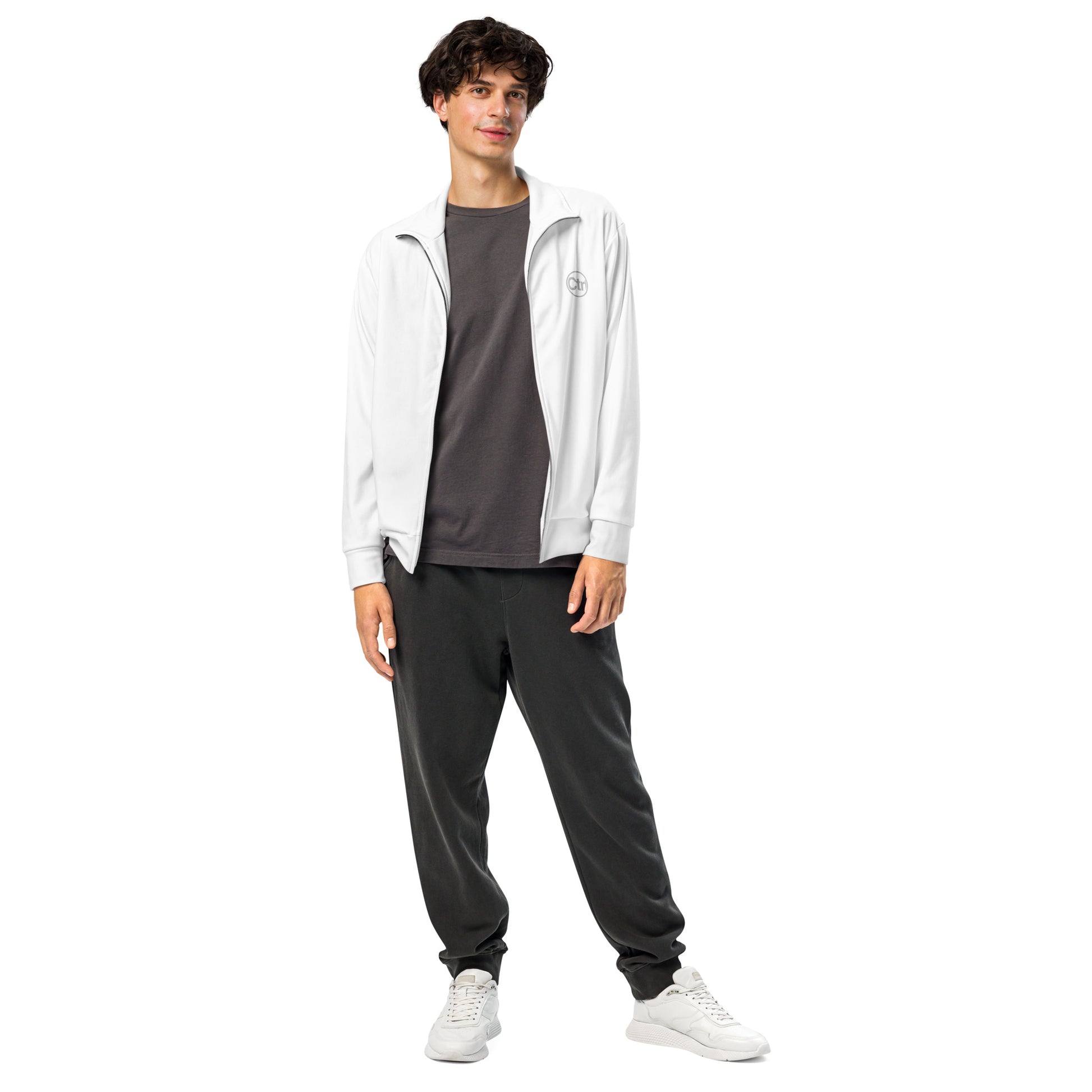 White unisex Ctrl Padel elite track jacket shown from the front